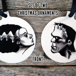 Frankenstein and Bride of Frankenstein Horror Christmas Ornaments
