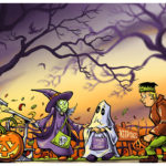 Halloween Kids - Trick or Treat Giclee Print Halloween Art by Kevin McHugh Art