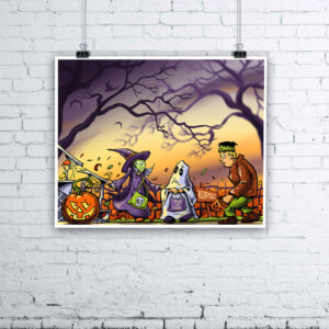 Halloween Kids - Trick or Treat Giclee Print Halloween Art by Kevin McHugh Art