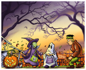 Halloween Kids - Trick or Treat Giclee Print Halloween Art by Kevin McHugh Art