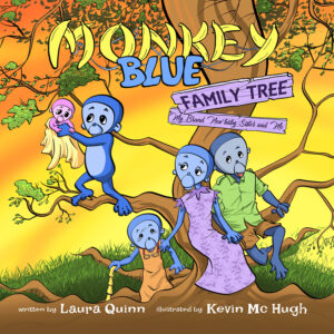 Front Cover of Monkey Blue Family Tree - children's book illustrated by Kevin McHugh
