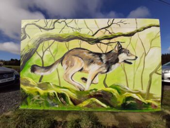 Running wolf Bus Shelter Mural by Kevin McHugh
