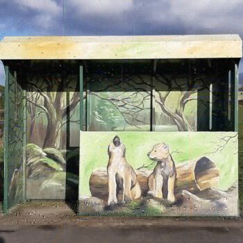 Wolf cubs on Dernawilt Road Bus Shelter Mural by Kevin McHugh Art