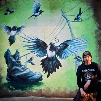 Magpie Mural in Joe The Baker's, Enniskillen by Kevin McHugh