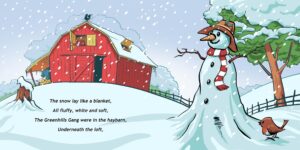 Inner page spread of Millie Moo's Christmas Wish - children's book illustrated by Kevin McHugh